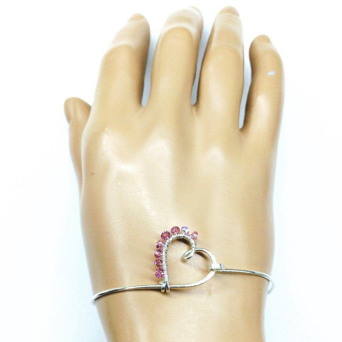 Alexa Martha Designs Bangles /Bracelets Wire Wrapped Pink Crystal Heart Bangle