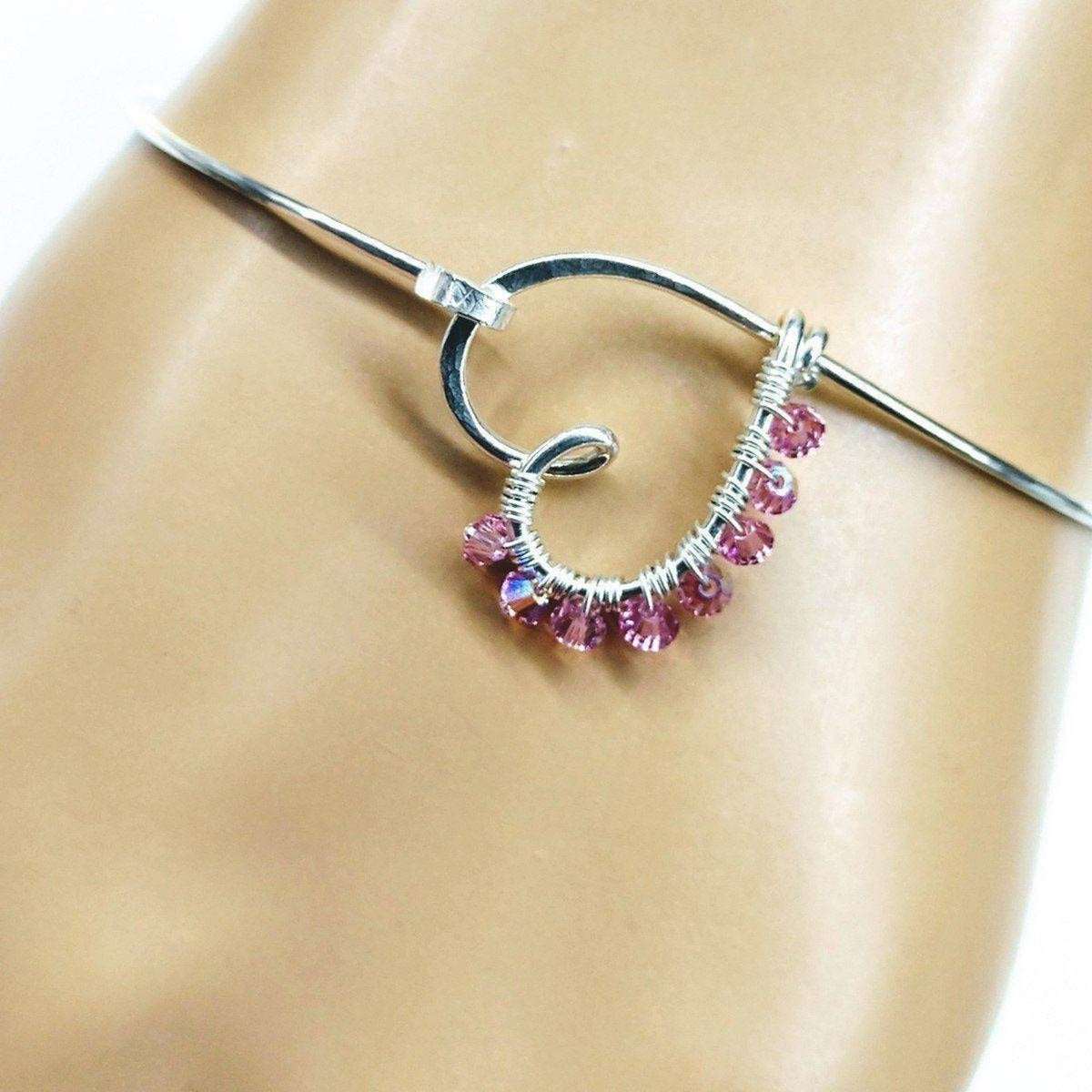 Alexa Martha Designs Bangles /Bracelets Wire Wrapped Pink Crystal Heart Bangle