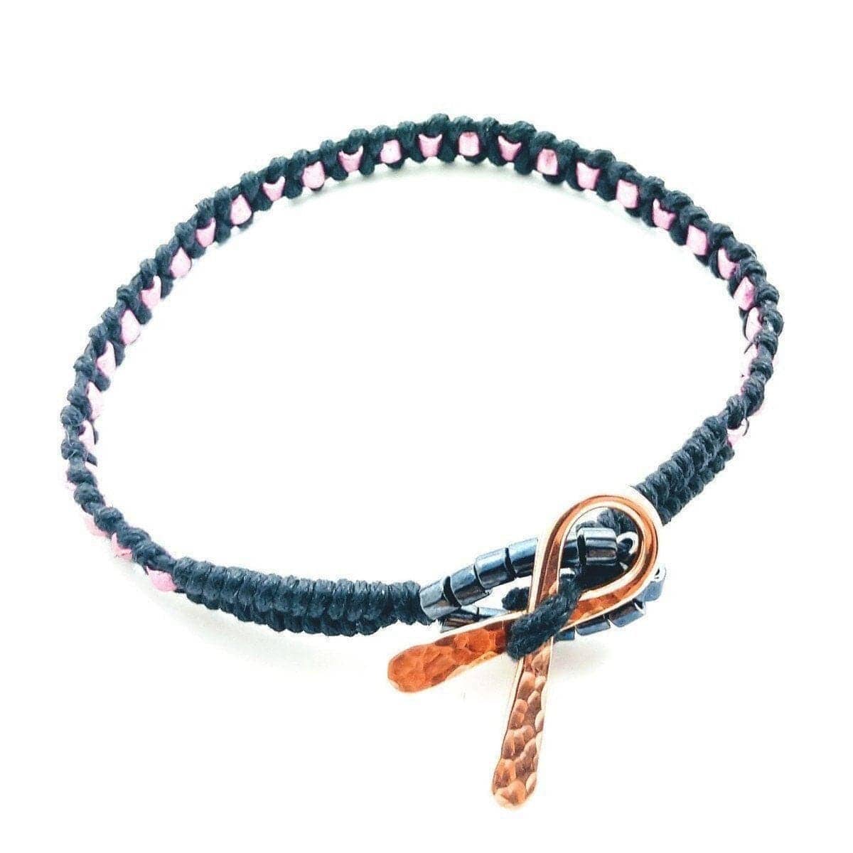 Alexa Martha Designs Bracelet 6-inch wrist Copper Ribbon  Pink Braided Breast Cancer Rattle Tail Bracelet