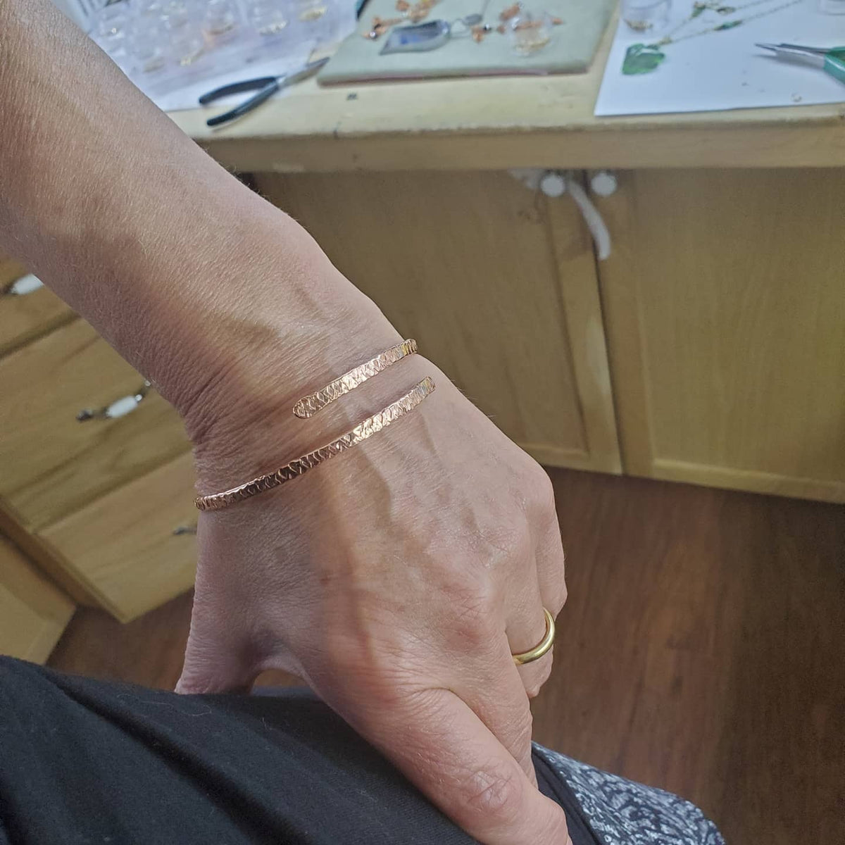 Alexa Martha Designs Bracelet/Bangle 1 Bangle Adjustable Hammered Copper Overlap Bangle For Him or Her