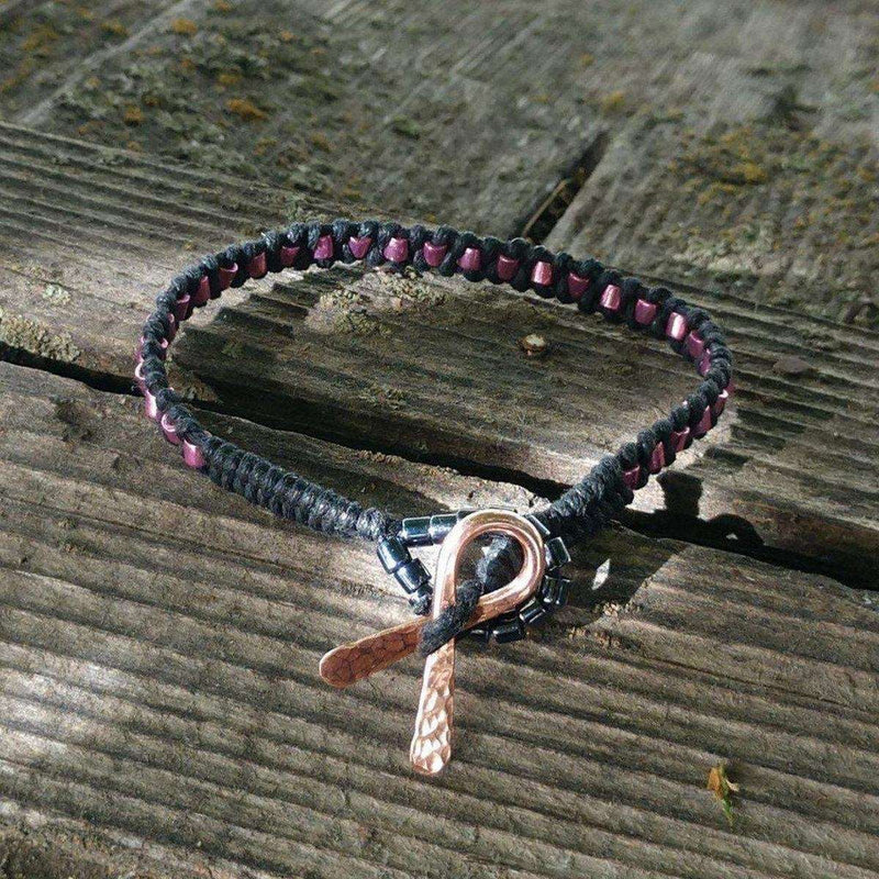 Alexa Martha Designs Bracelet Copper Ribbon  Pink Braided Breast Cancer Rattle Tail Bracelet