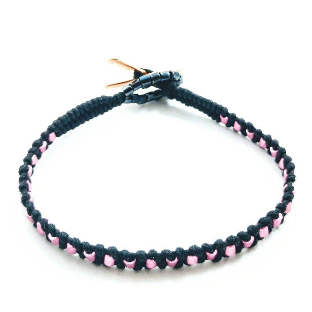 Alexa Martha Designs Bracelet Copper Ribbon  Pink Braided Breast Cancer Rattle Tail Bracelet