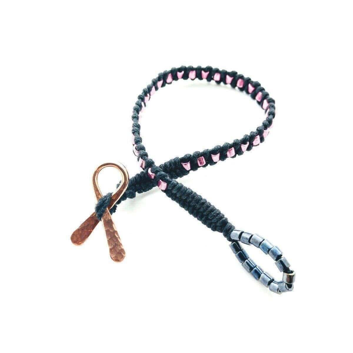 Alexa Martha Designs Bracelet Copper Ribbon  Pink Braided Breast Cancer Rattle Tail Bracelet