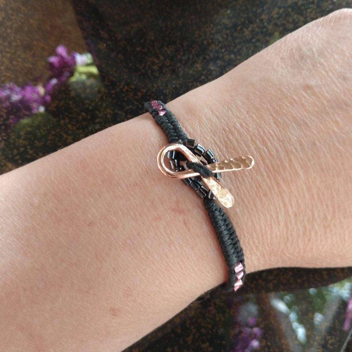 Alexa Martha Designs Bracelet Copper Ribbon  Pink Braided Breast Cancer Rattle Tail Bracelet