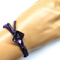 Alexa Martha Designs Bracelet Default Title / Color Alexa Martha Designs Amethyst Braided Leather Swarovski Crystal Square Button Bracelet