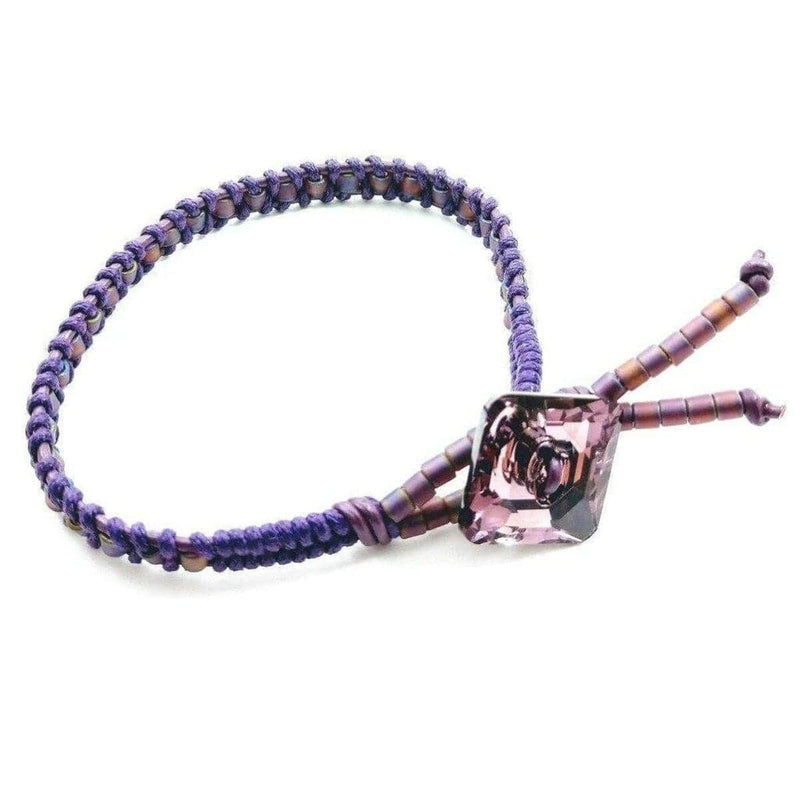 Alexa Martha Designs Bracelet Default Title / Color Alexa Martha Designs Amethyst Braided Leather Swarovski Crystal Square Button Bracelet