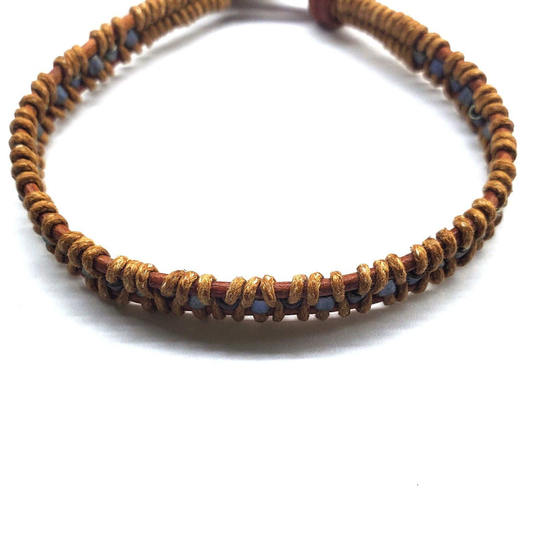 Alexa Martha Designs Bracelet Default Title / Color Alexa Martha Designs Brown Grey Leather Wrap Seed Bead Button Bracelet