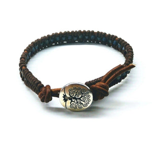 Alexa Martha Designs Bracelet Default Title / Color Alexa Martha Designs Brown Grey Leather Wrap Seed Bead Button Bracelet