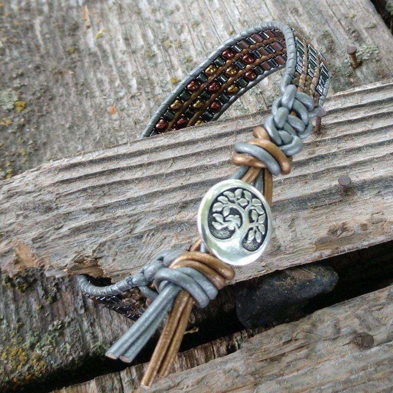 Alexa Martha Designs Bracelet Default Title / Color Alexa Martha Designs Mens Tree of Life Earth Colored Intricate Bead Work Leather Wrap Bracelet