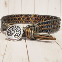 Alexa Martha Designs Bracelet Default Title / Color Alexa Martha Designs Mens Tree of Life Earth Colored Intricate Bead Work Leather Wrap Bracelet