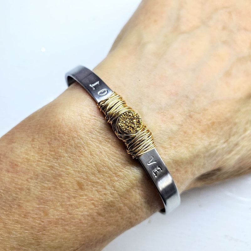 Alexa Martha Designs Bracelet Default Title / Color Alexa Martha Designs Stainless Steel LOVE Stamped Gold Druzy Cuff