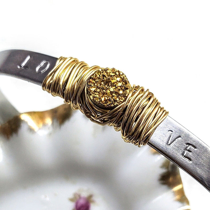 Alexa Martha Designs Bracelet Default Title / Color Alexa Martha Designs Stainless Steel LOVE Stamped Gold Druzy Cuff