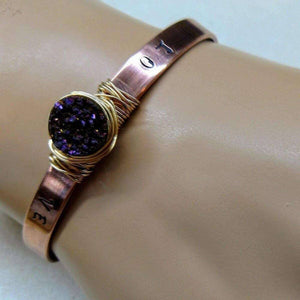 Alexa Martha Designs Bracelet Default Title / Purple Alexa Martha Designs LOVE Stamped Gold Wire Wrapped Purple Druzy Copper Cuff