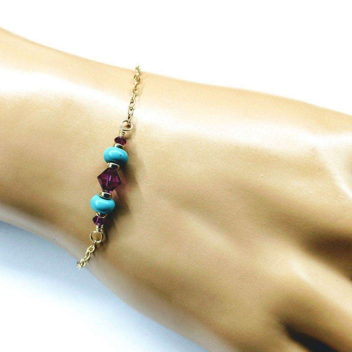 Alexa Martha Designs Bracelet Gold Filled Pink Turquoise Gemstone Bracelet