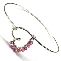 Alexa Martha Designs Bracelet Small 6 inch wrist / Rose Alexa Martha Designs Pink Crystal Wire Wrapped Heart Bangle in Sterling Silver