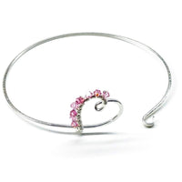 Alexa Martha Designs Bracelet Small 6 inch wrist / Rose Alexa Martha Designs Pink Crystal Wire Wrapped Heart Bangle in Sterling Silver