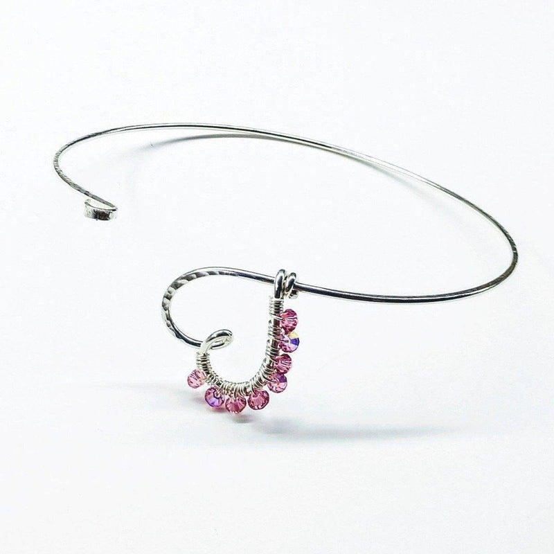 Alexa Martha Designs Bracelet Small 6 inch wrist / Rose Alexa Martha Designs Pink Crystal Wire Wrapped Heart Bangle in Sterling Silver