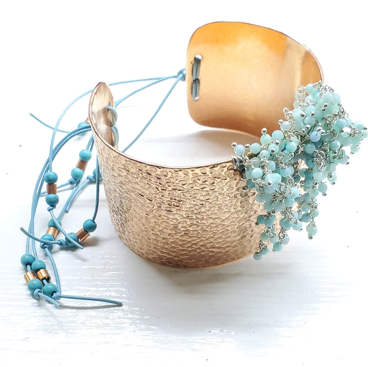 Alexa Martha Designs Cuff Large Super Wide Cuff Turquoise Dangle Wide Hammered Copper Cuffs