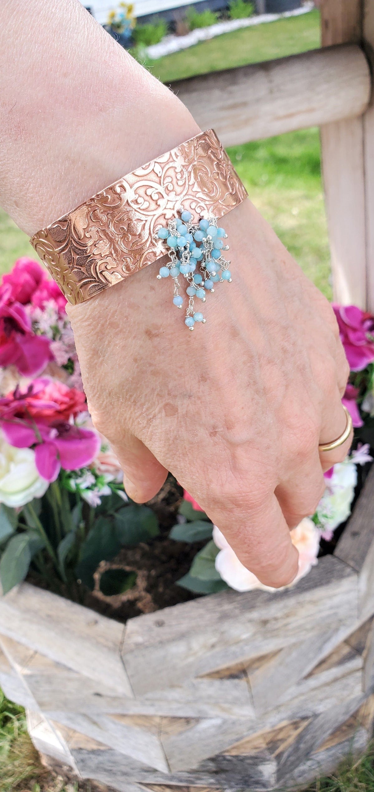 Alexa Martha Designs Cuff Turquoise Dangle Wide Hammered Copper Cuffs