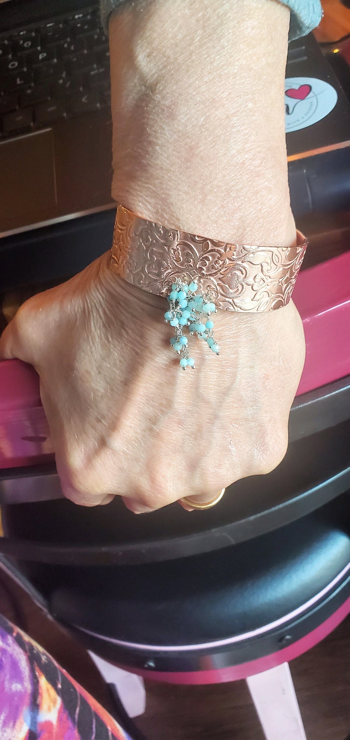 Alexa Martha Designs Cuff Turquoise Dangle Wide Hammered Copper Cuffs