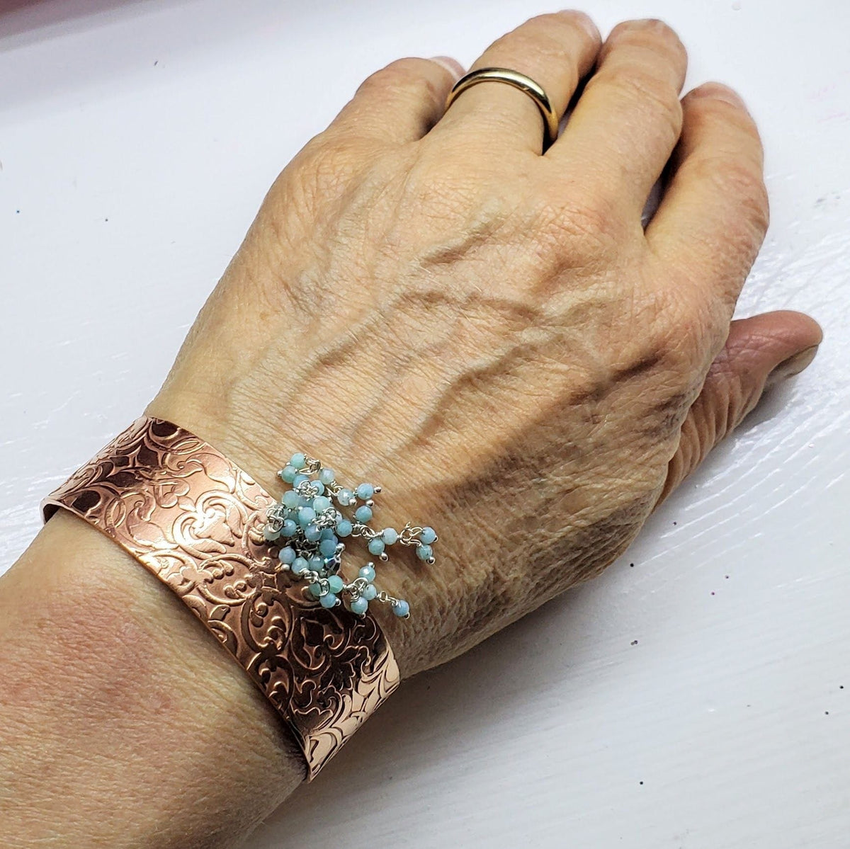 Alexa Martha Designs Cuff Turquoise Dangle Wide Hammered Copper Cuffs
