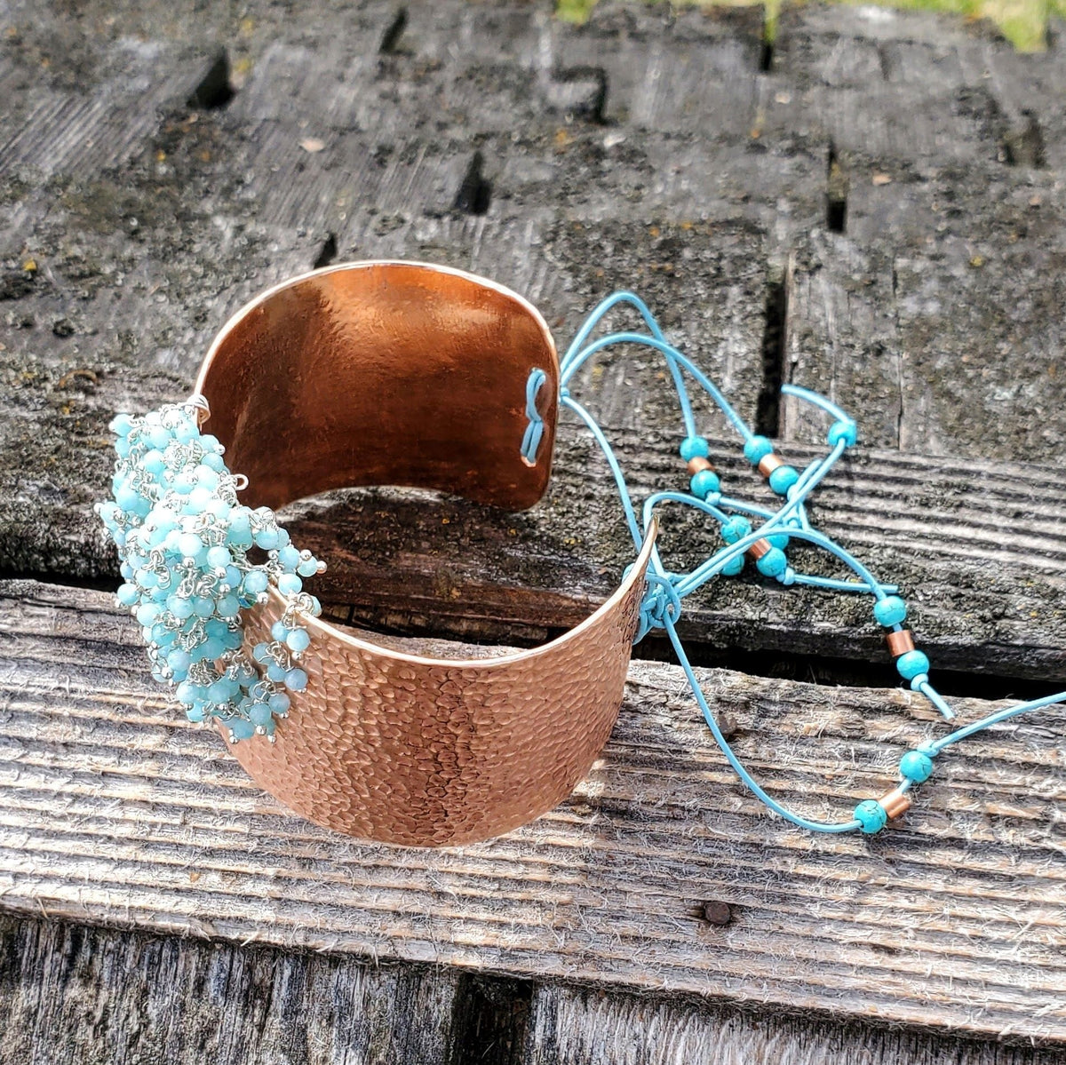 Alexa Martha Designs Cuff Turquoise Dangle Wide Hammered Copper Cuffs