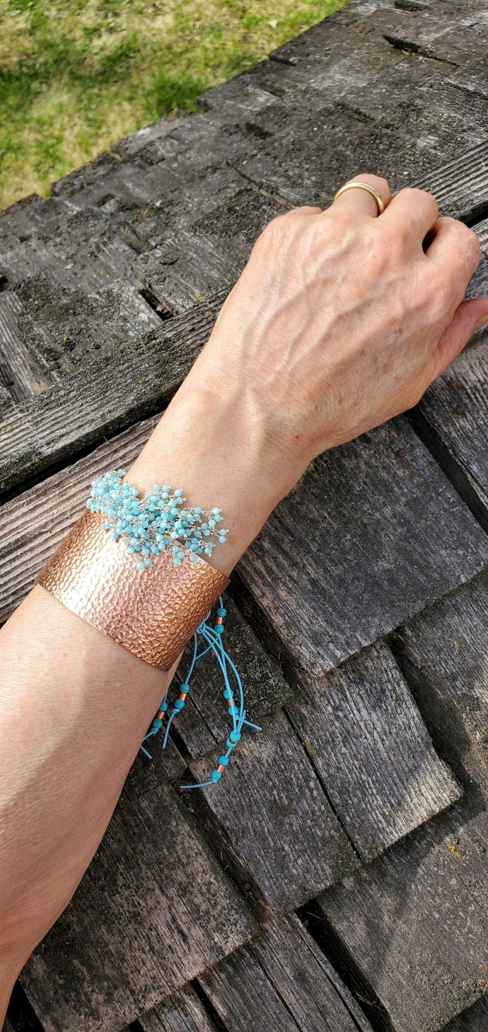 Alexa Martha Designs Cuff Turquoise Dangle Wide Hammered Copper Cuffs