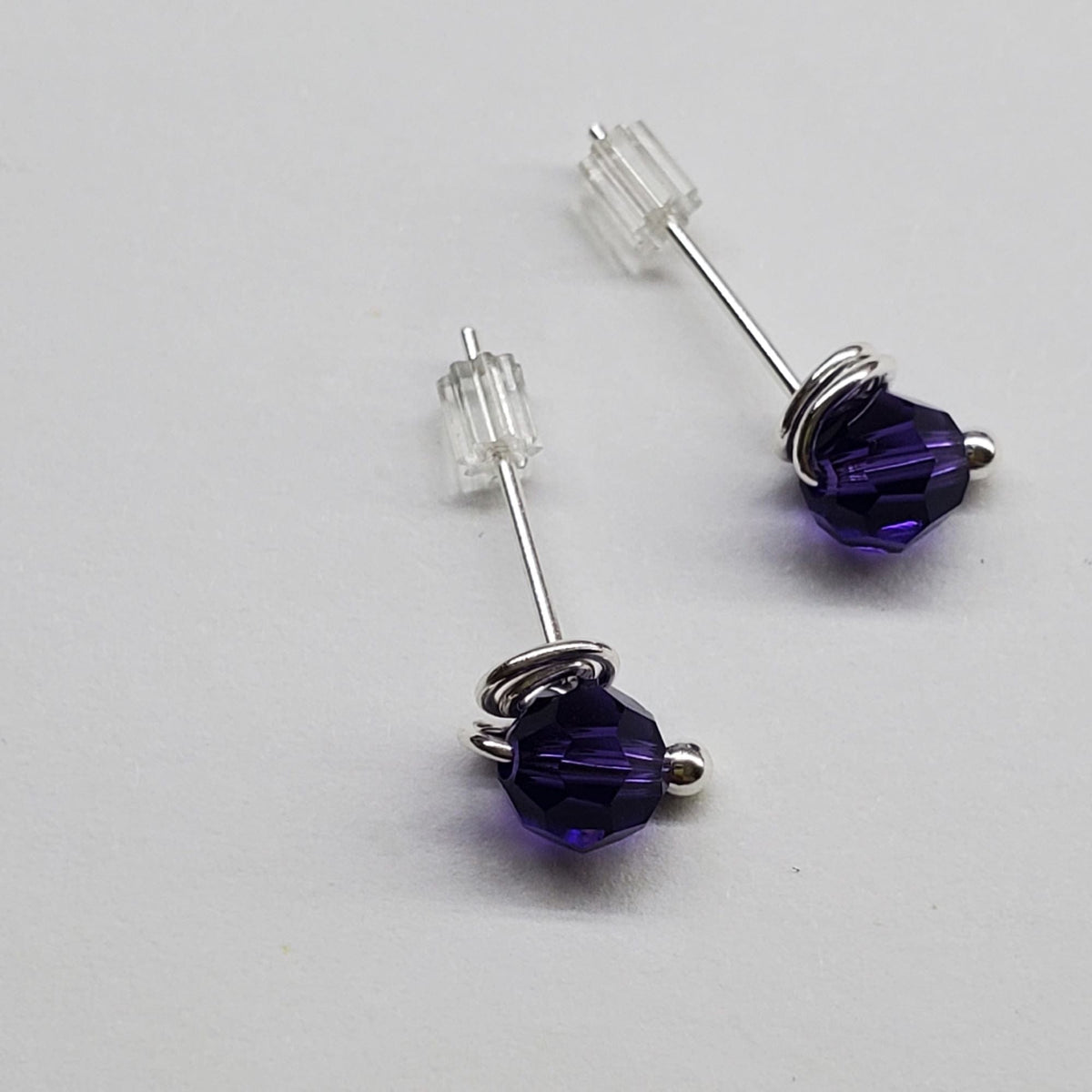 Alexa Martha Designs Ear Studs Dark Purple 6mm Silver Spiral Crystal Stud Earrings