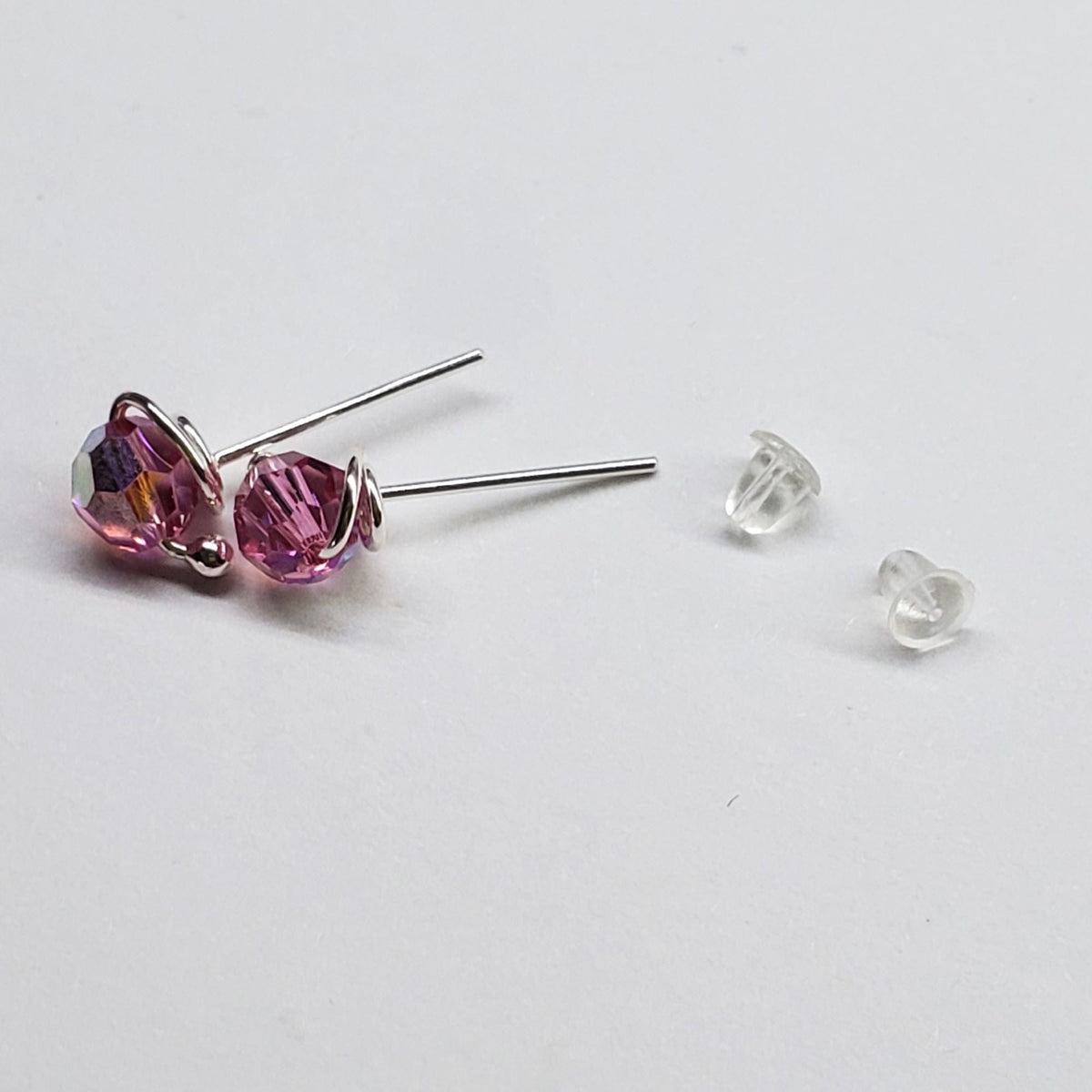 Alexa Martha Designs Ear Studs Pink 6mm Silver Spiral Crystal Stud Earrings