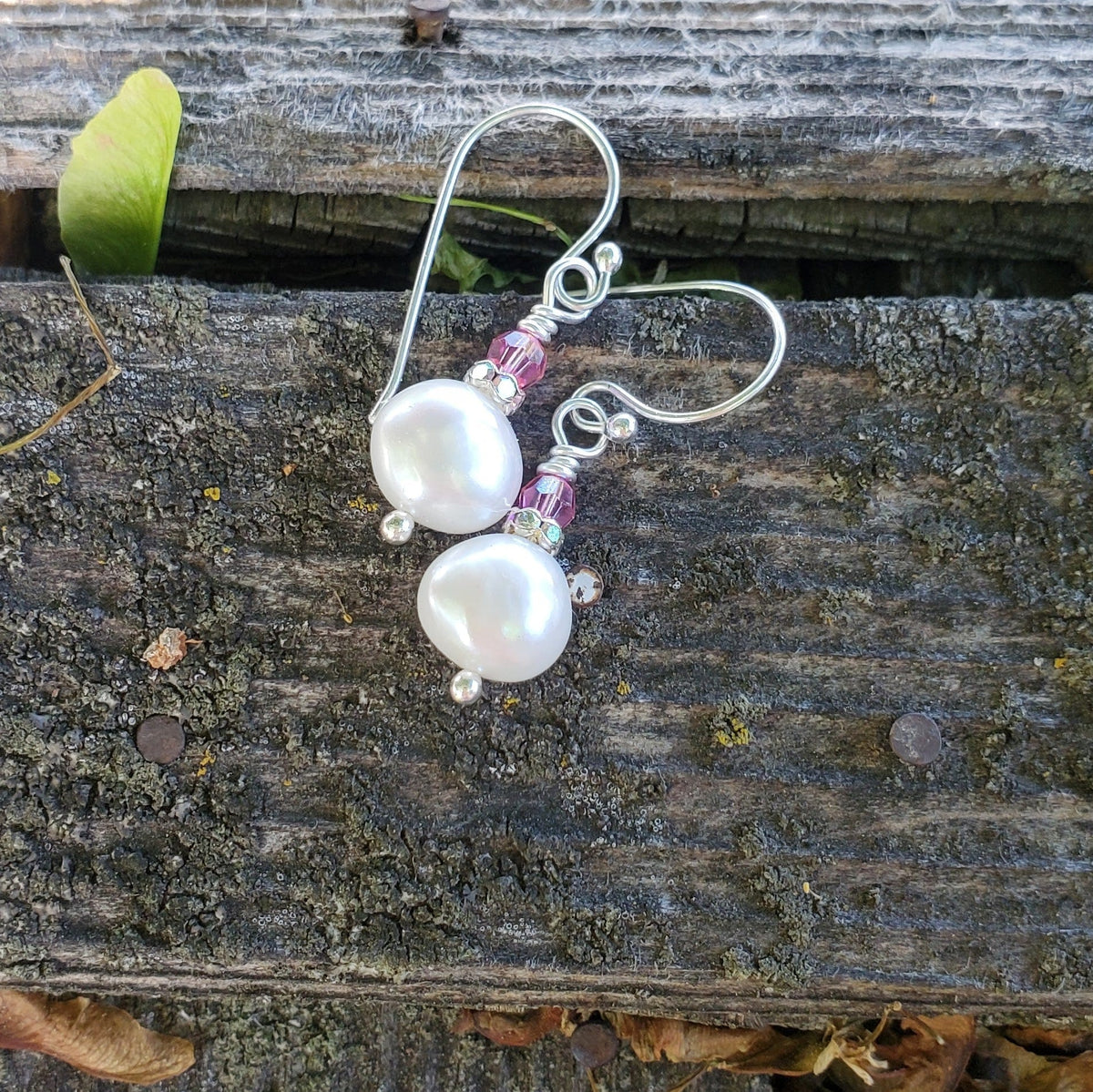 Alexa Martha Designs Earrings 10mm Freshwater Baroque Pearl Sterling Silver Crystal Dangle Earrings