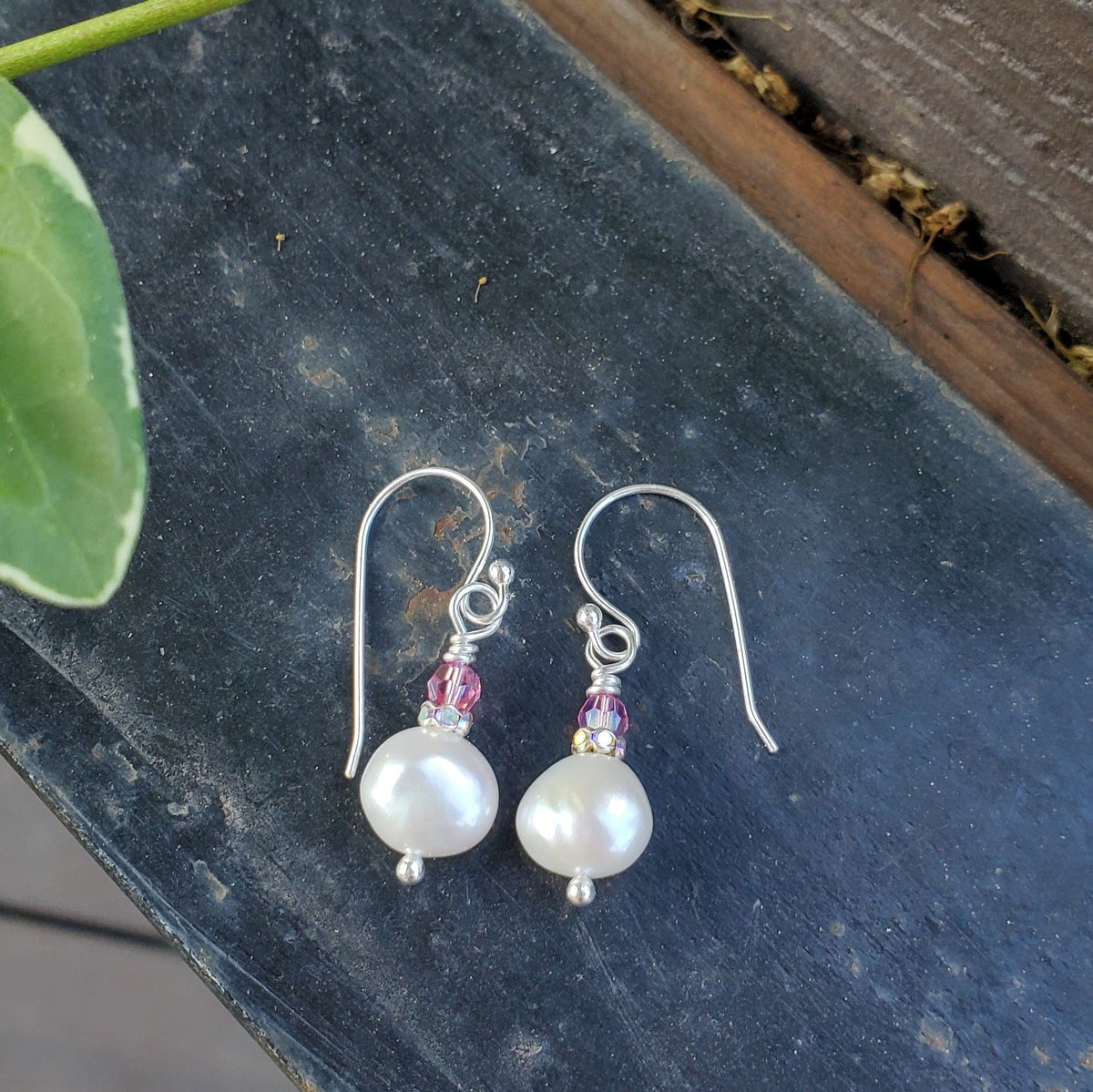 Alexa Martha Designs Earrings 10mm Freshwater Baroque Pearl Sterling Silver Crystal Dangle Earrings