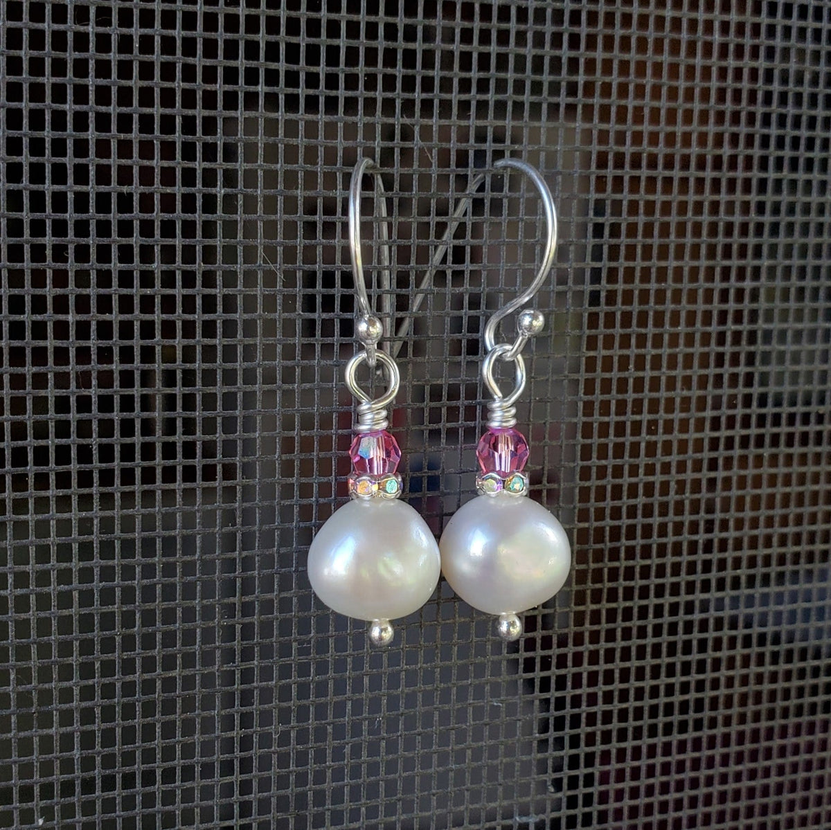 Alexa Martha Designs Earrings 10mm Freshwater Baroque Pearl Sterling Silver Crystal Dangle Earrings