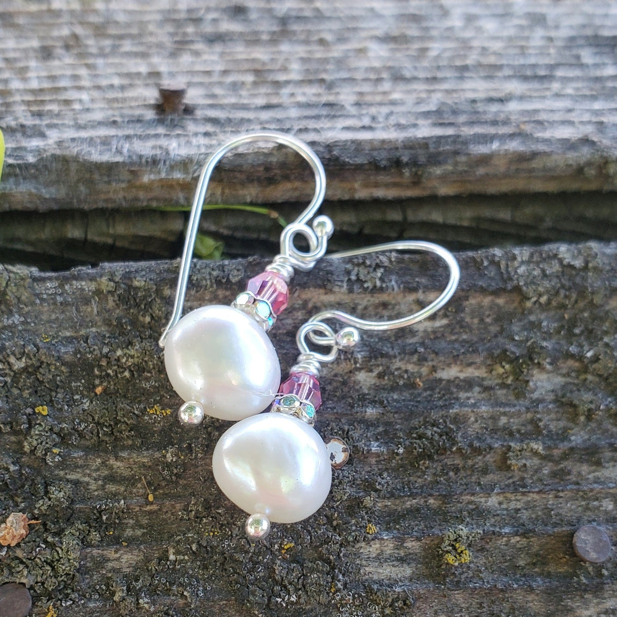 Alexa Martha Designs Earrings 10mm Freshwater Baroque Pearl Sterling Silver Crystal Dangle Earrings