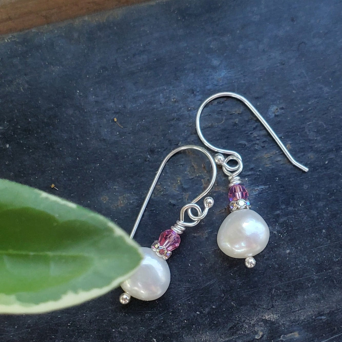 Alexa Martha Designs Earrings 10mm Freshwater Baroque Pearl Sterling Silver Crystal Dangle Earrings