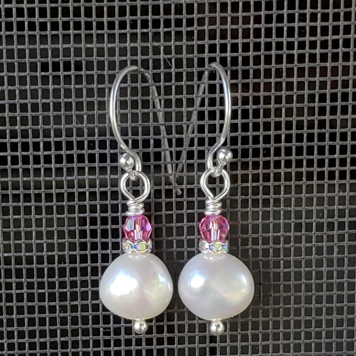 Alexa Martha Designs Earrings 10mm Freshwater Baroque Pearl Sterling Silver Crystal Dangle Earrings