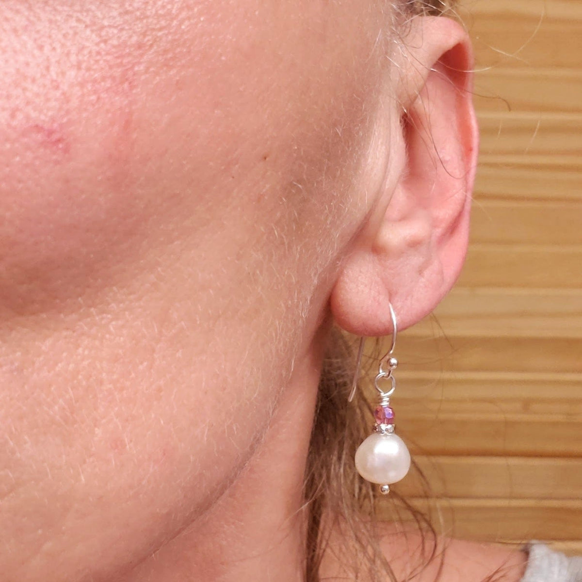 Alexa Martha Designs Earrings 10mm Freshwater Baroque Pearl Sterling Silver Crystal Dangle Earrings