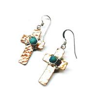 Alexa Martha Designs Earrings Alexa Martha Designs Hammered Copper Cross Earrings with Turquoise Beads