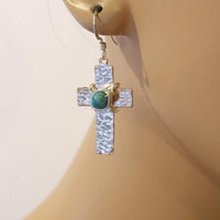 Alexa Martha Designs Earrings Alexa Martha Designs Hammered Copper Cross Earrings with Turquoise Beads