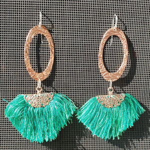 Alexa Martha Designs Earrings Alexa Martha Designs Handmade Rayon Silk Filigree Silk Fan Tassel Earrings