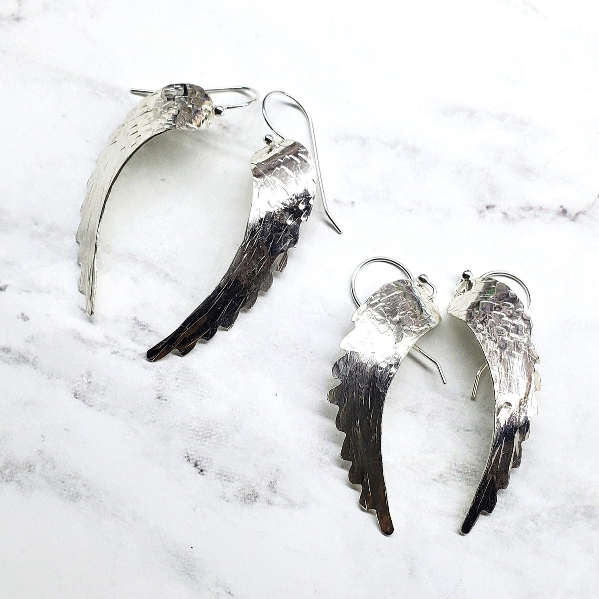 Alexa Martha Designs Earrings Alexa Martha Designs Sterling Silver Hammer Pattern Sculpted Angel Wing Earrings