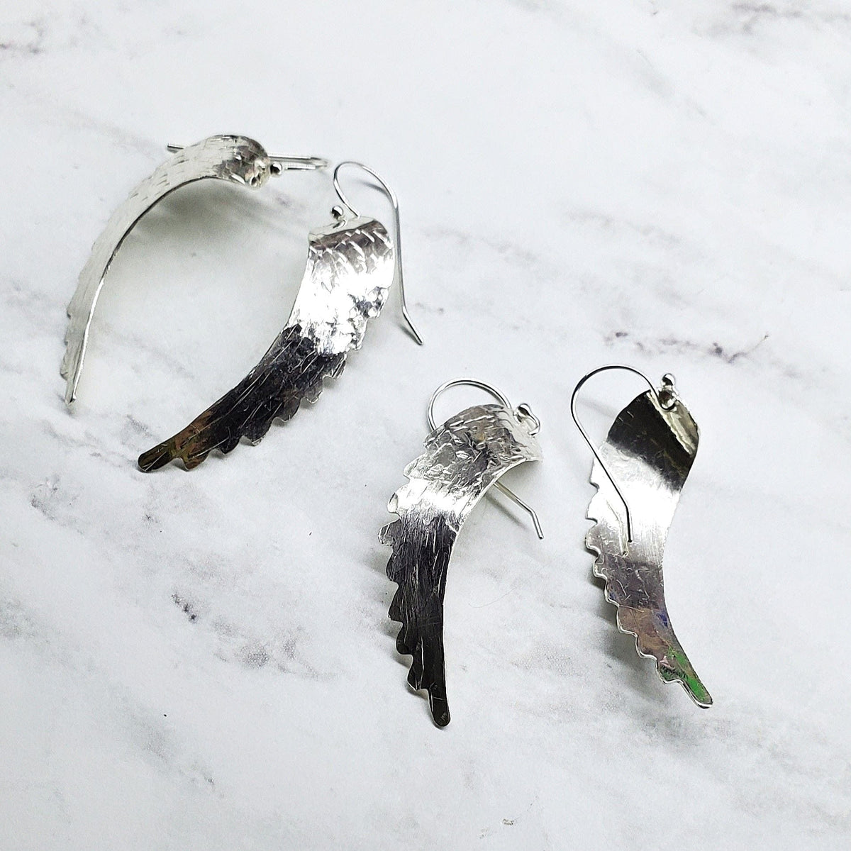 Alexa Martha Designs Earrings Alexa Martha Designs Sterling Silver Hammer Pattern Sculpted Angel Wing Earrings