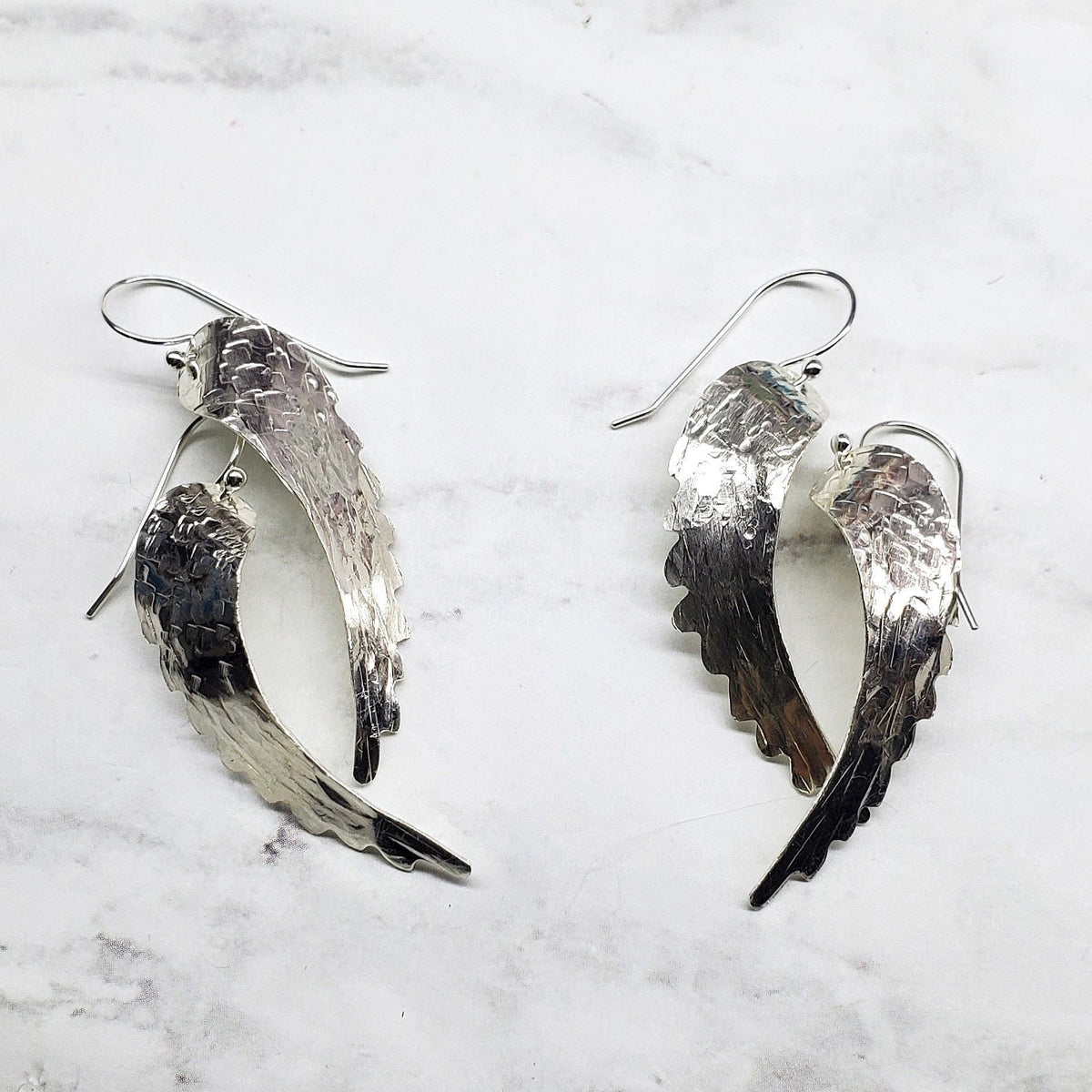 Alexa Martha Designs Earrings Alexa Martha Designs Sterling Silver Hammer Pattern Sculpted Angel Wing Earrings