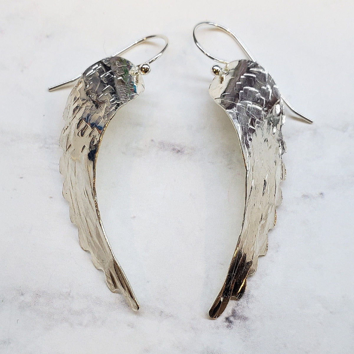 Alexa Martha Designs Earrings Alexa Martha Designs Sterling Silver Hammer Pattern Sculpted Angel Wing Earrings