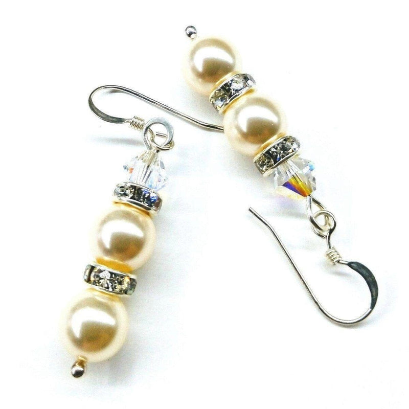 Alexa Martha Designs Earrings Bridal Sterling Silver Stacked Crystal and Pearl Earrings