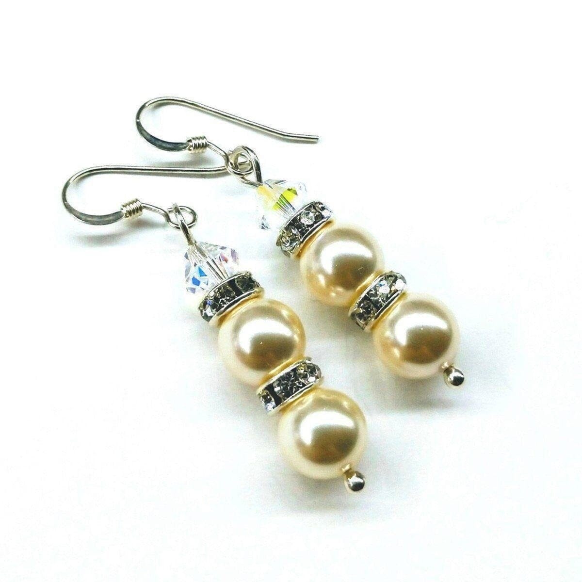 Alexa Martha Designs Earrings Bridal Sterling Silver Stacked Crystal and Pearl Earrings