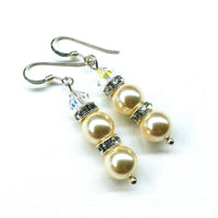 Alexa Martha Designs Earrings Bridal Sterling Silver Stacked Crystal and Pearl Earrings