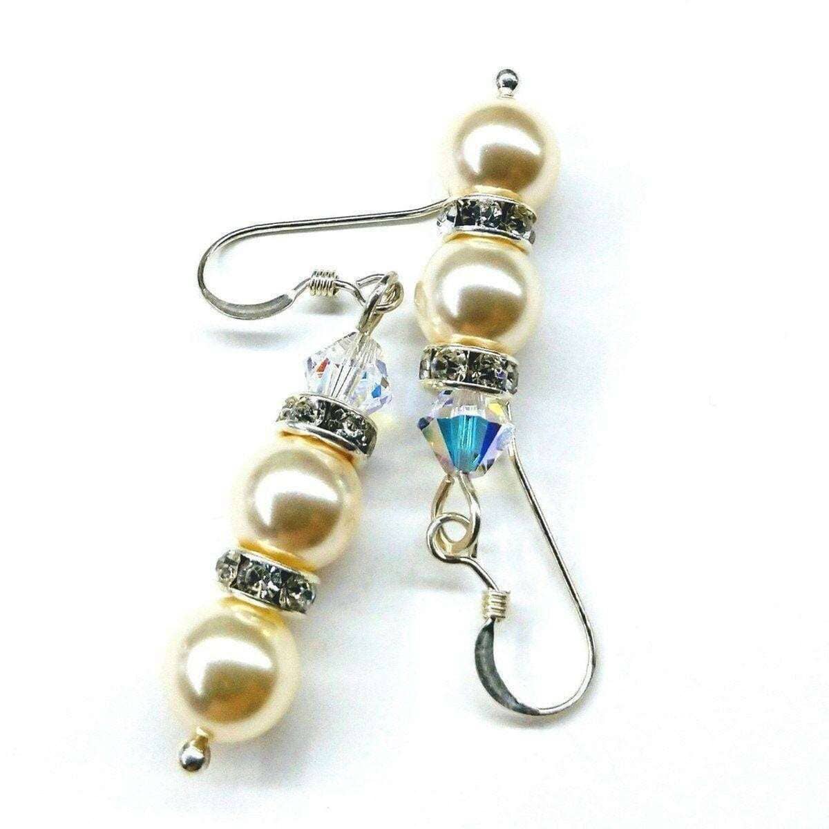 Alexa Martha Designs Earrings Bridal Sterling Silver Stacked Crystal and Pearl Earrings