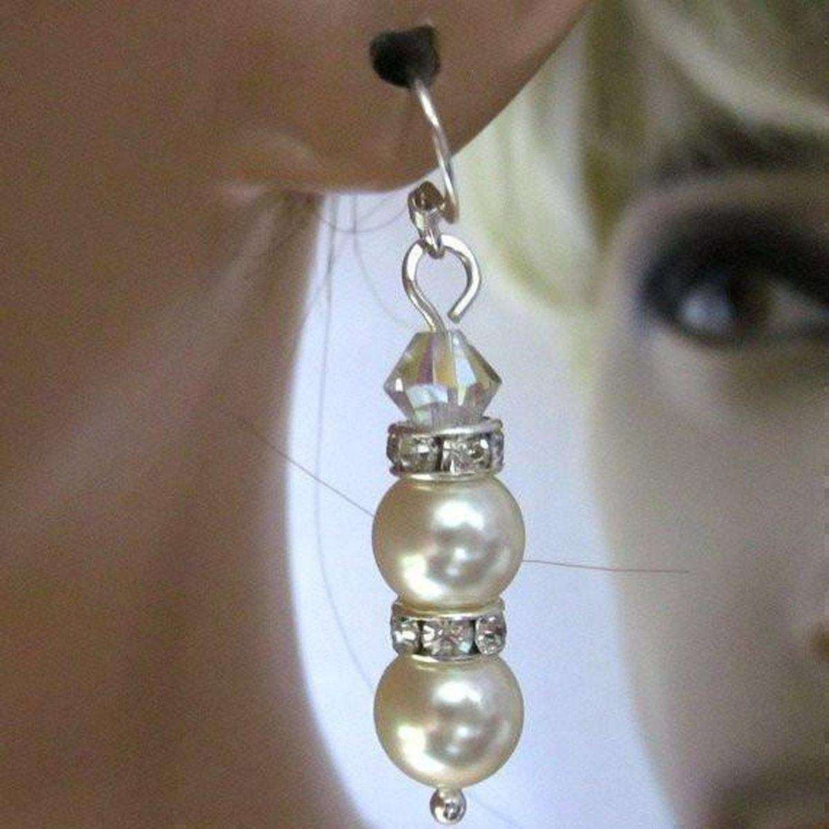 Alexa Martha Designs Earrings Bridal Sterling Silver Stacked Crystal and Pearl Earrings