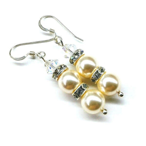 Alexa Martha Designs Earrings Bridal Sterling Silver Stacked Crystal and Pearl Earrings