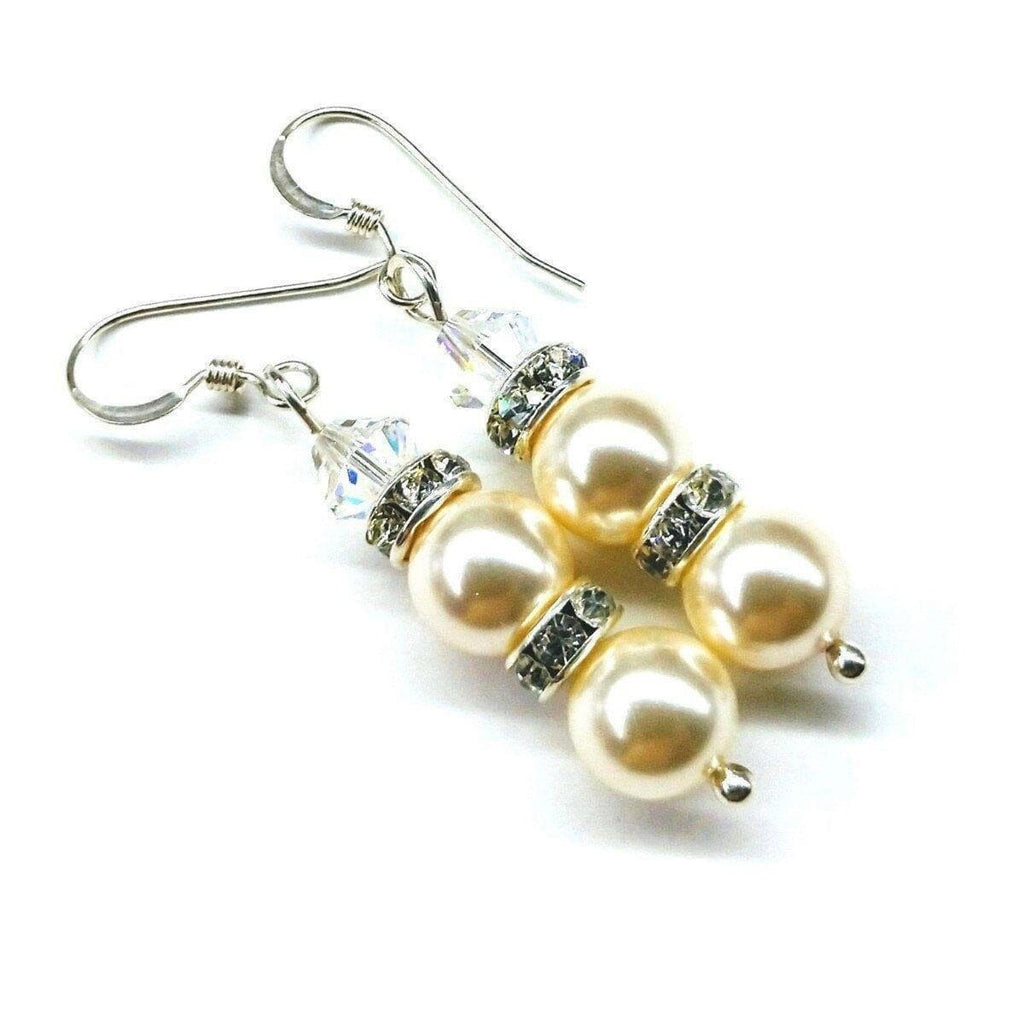 Alexa Martha Designs Earrings Bridal Sterling Silver Stacked Crystal and Pearl Earrings